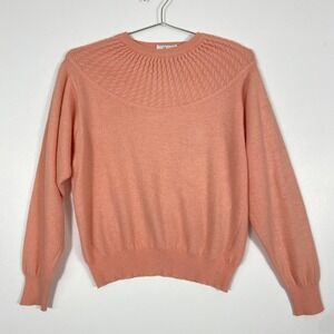 IKS Sweaters Sweater Womens Medium Pink Merino Angora Knit Pullover Cable Yoke